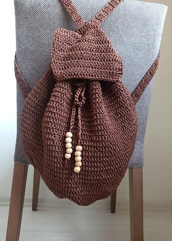 Örgü Kahverengi Bohem Kadın Sırt Çantası - Görsel 2