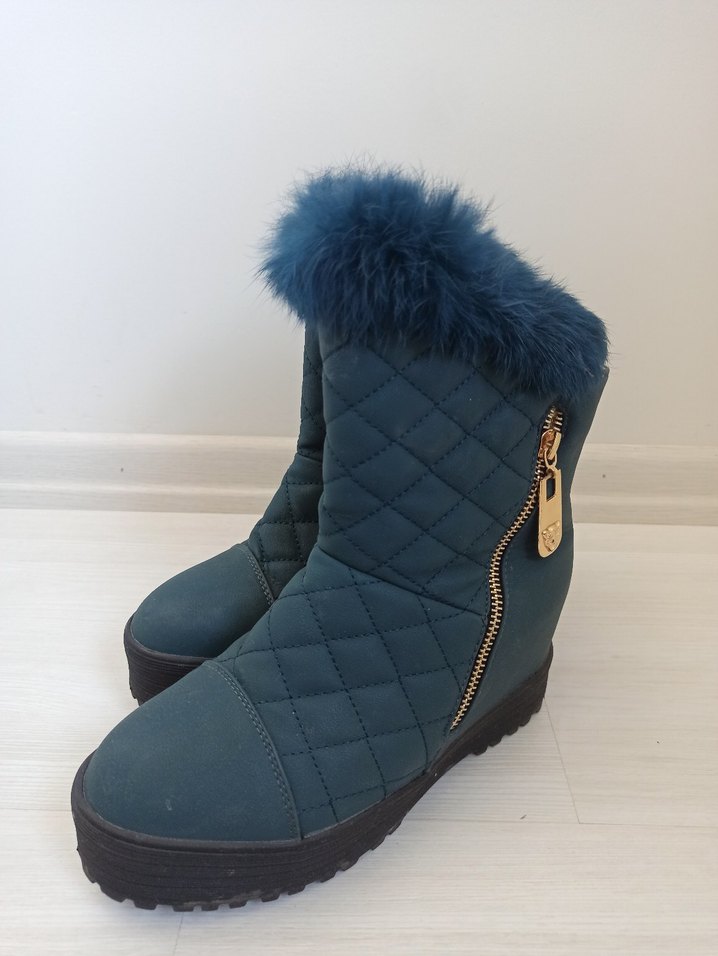 Mavi Kürklü Kadın Ayakkabı - Görsel 2