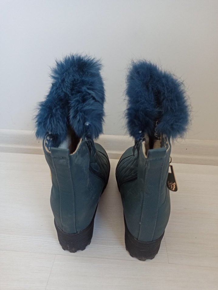 Mavi Kürklü Kadın Ayakkabı - Görsel 3