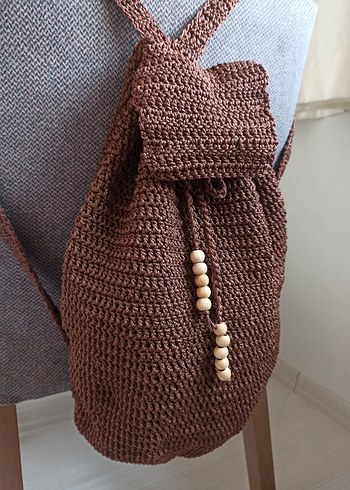 Örgü Bohem Sırt Çantası Kahverengi - Görsel 3