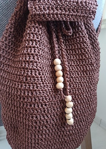 Örgü Bohem Sırt Çantası Kahverengi - Görsel 2