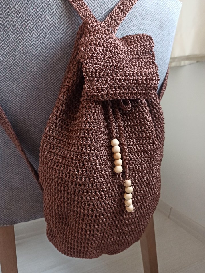 Örgü Bohem Sırt Çantası Kahverengi - Görsel 3