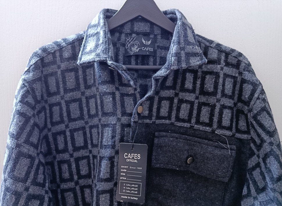 Cafes Marka Gri Desenli Uzun Kollu Denim Erkek Gömlek - Görsel 2