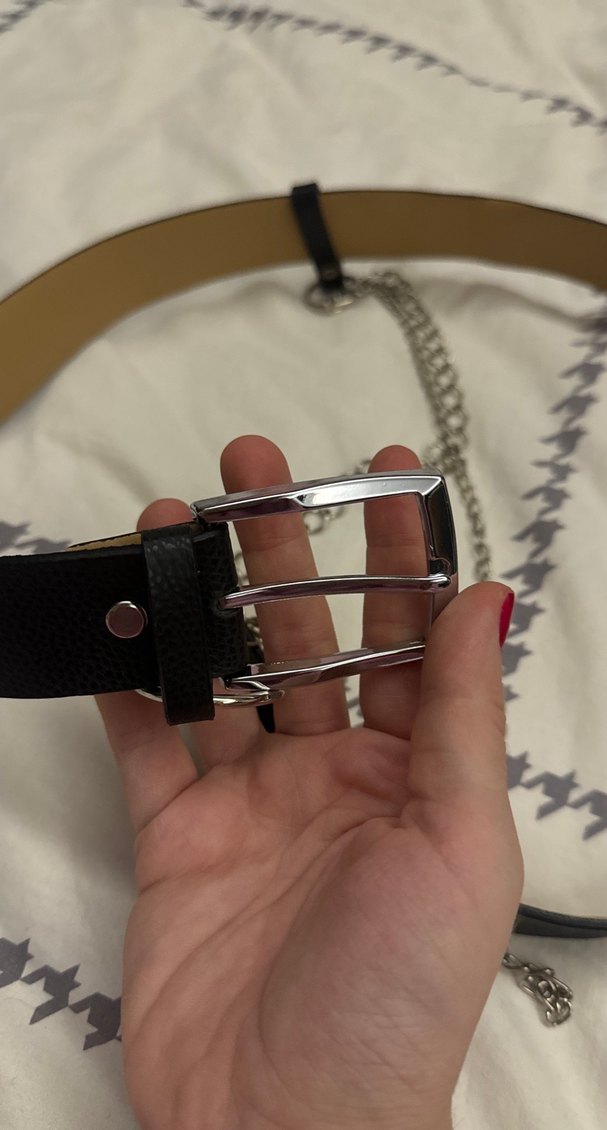 Zincir Detaylı Siyah Deri Kemer - Görsel 2