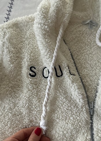 Beyaz Kapüşonlu Peluş Kadın Ceket - Görsel 4