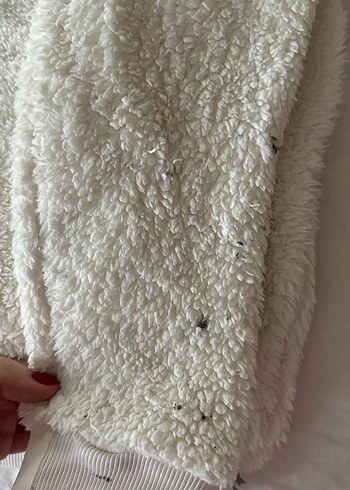 Beyaz Kapüşonlu Peluş Kadın Ceket - Görsel 3