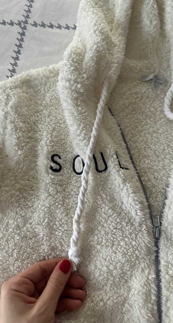 Beyaz Kapüşonlu Peluş Kadın Ceket - Görsel 4