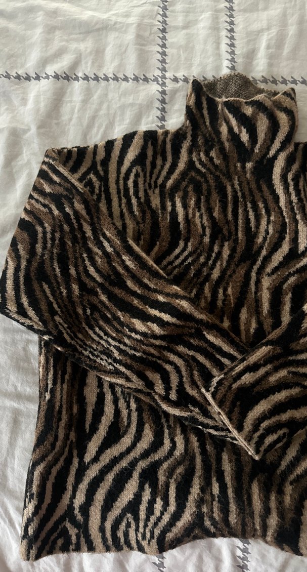 Kahverengi Zebra Desenli Balıkçı Yaka Kadın Kazak - Görsel 2