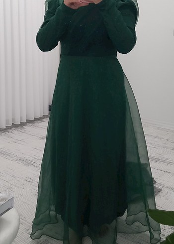 Kadın Uzun Yeşil Gotik V Yaka Elbise
