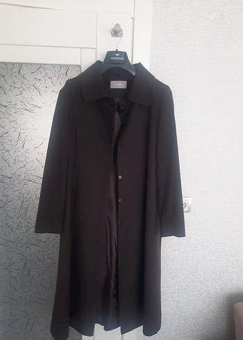 kahverengi Uzun Kadın Kaban, Düğmeli, Notch Yaka - Görsel 3