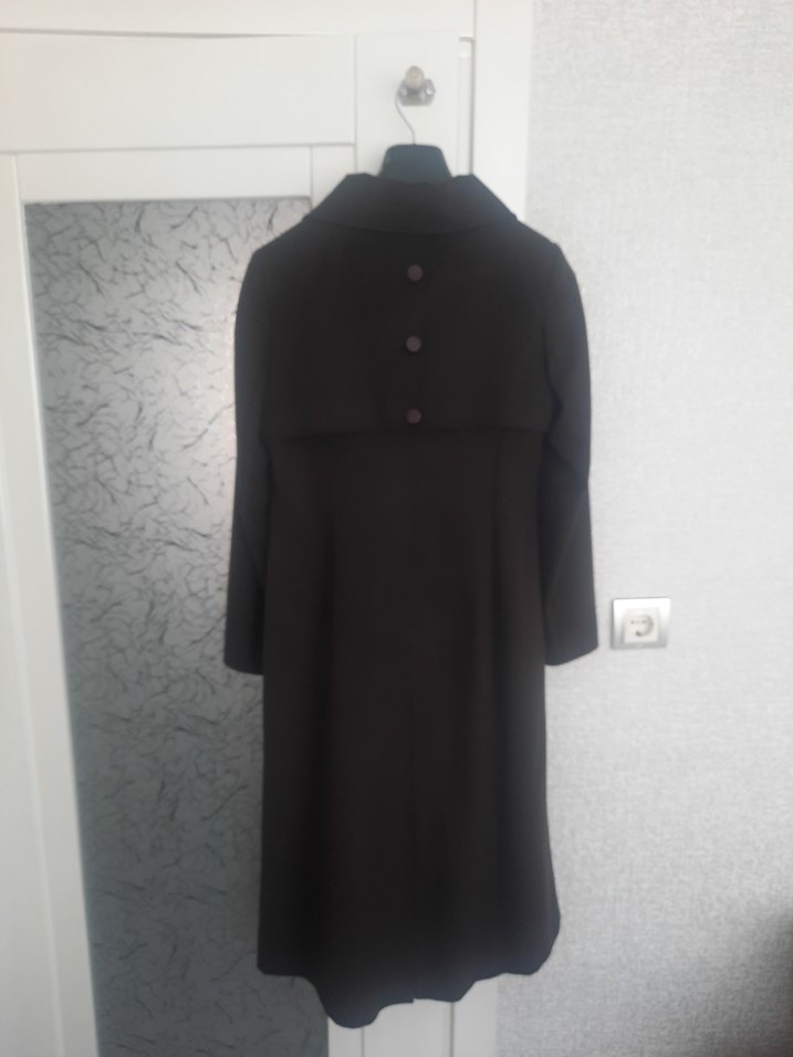 kahverengi Uzun Kadın Kaban, Düğmeli, Notch Yaka - Görsel 2