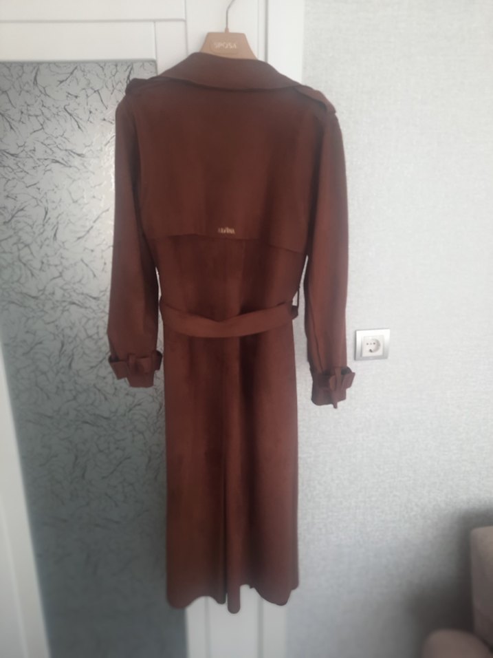 Kahverengi Süet Kuşaklı Kadın Trençkot - Görsel 2