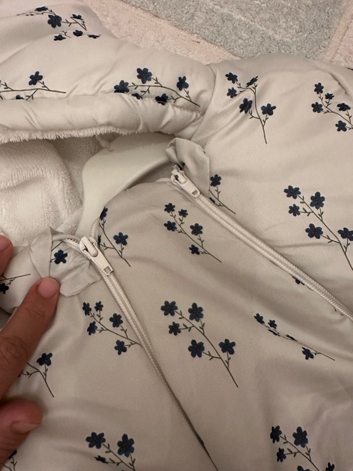 Civil Beyaz mavi çiçekli Bebek mont tulum - Görsel 5