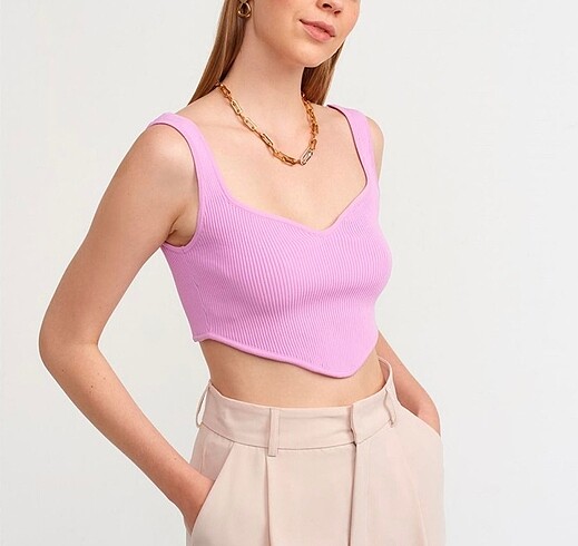 ZARA Pembe V Yaka Ribana Crop
