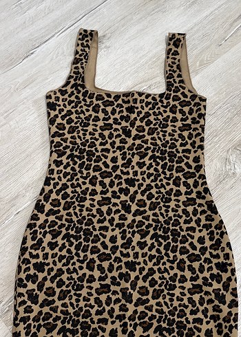 Leopar Desen Midi Elbise