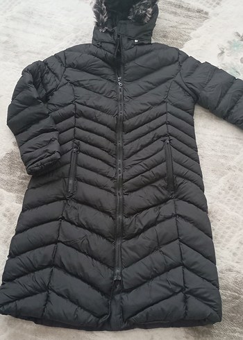 Diğer Siyah Uzun Kadın Kışlık Mont Kürklü Kapüşonlu