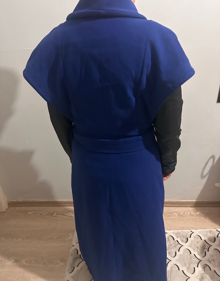 Kemerli Lacivert Uzun Kadın Kaban - Görsel 2