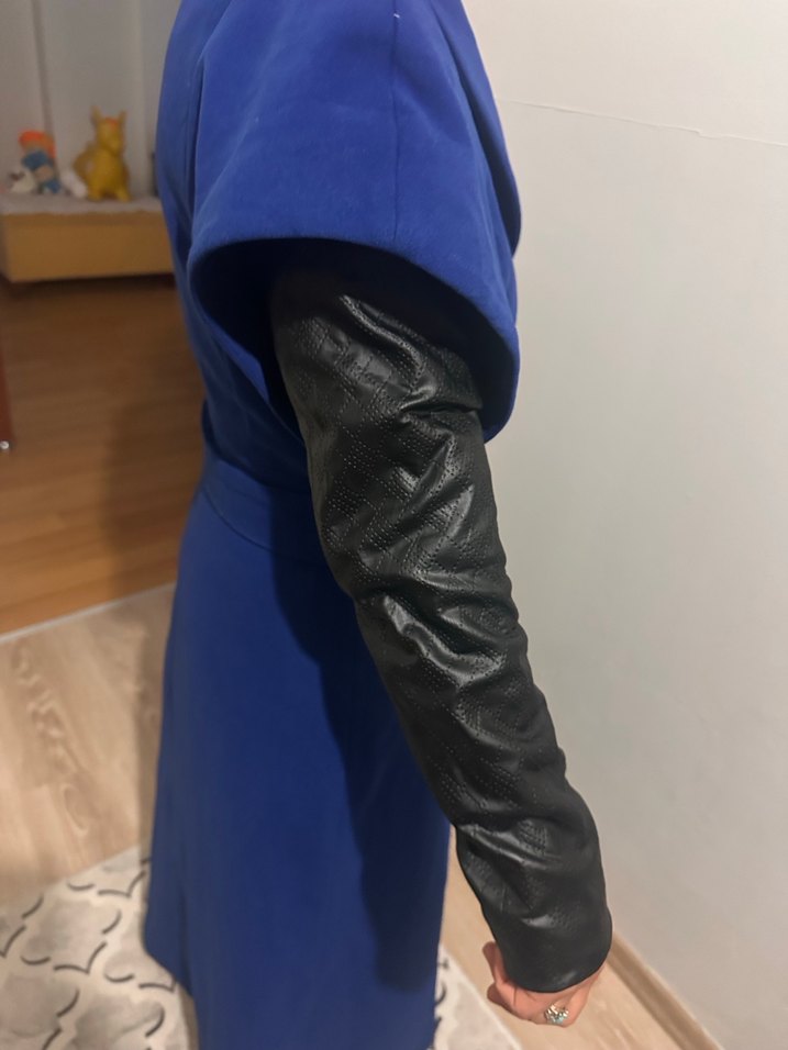 Kemerli Lacivert Uzun Kadın Kaban - Görsel 3