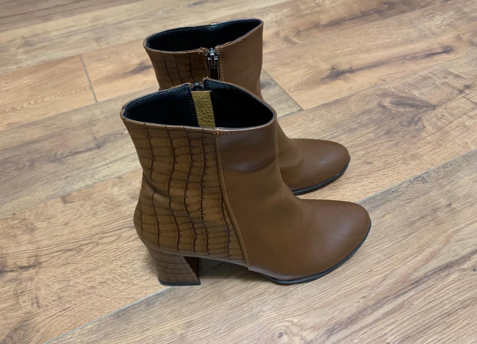 Kahverengi Deri Stiletto Topuklu Kadın Bot - Görsel 2