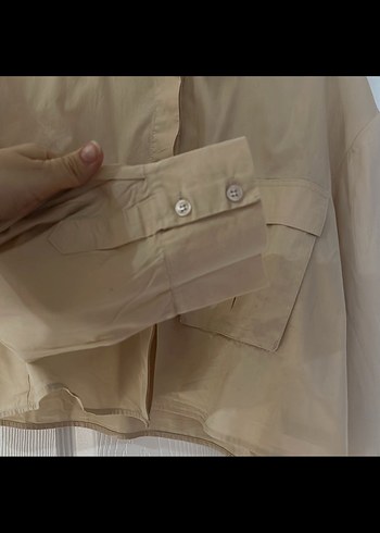 Bej Keten Mini Uzun Kollu Gömlek - Görsel 3