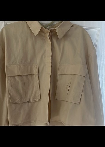 Bej Keten Mini Uzun Kollu Gömlek - Görsel 2