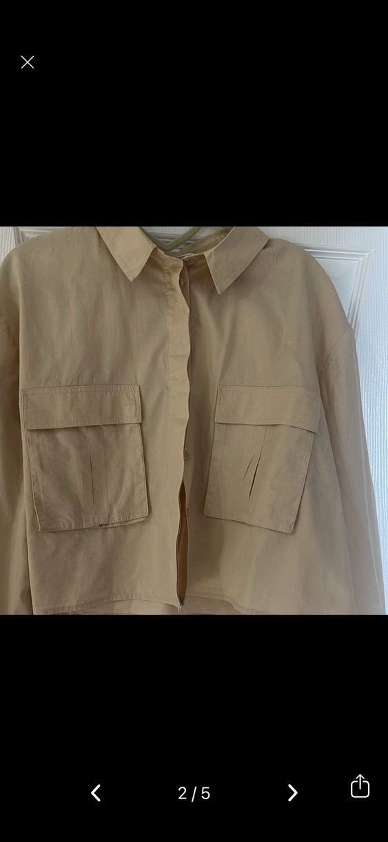 Bej Keten Mini Uzun Kollu Gömlek - Görsel 2