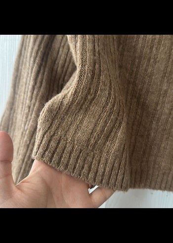 Geniş Yaka Kahverengi Örgü Kadın Kazak - Görsel 2