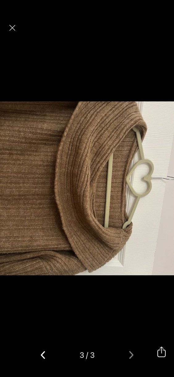 Geniş Yaka Kahverengi Örgü Kadın Kazak - Görsel 3