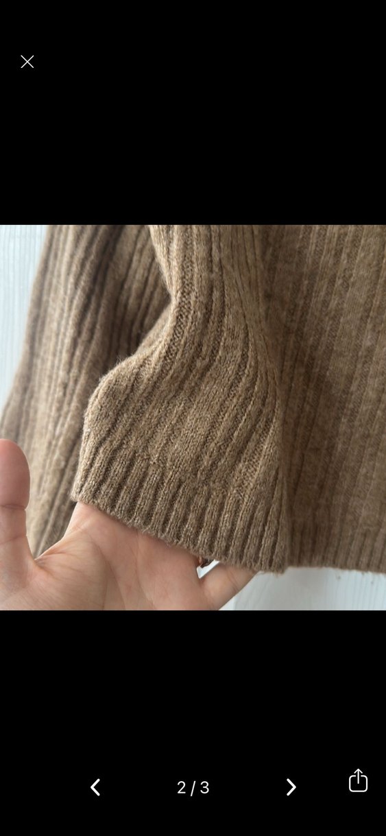 Geniş Yaka Kahverengi Örgü Kadın Kazak - Görsel 2