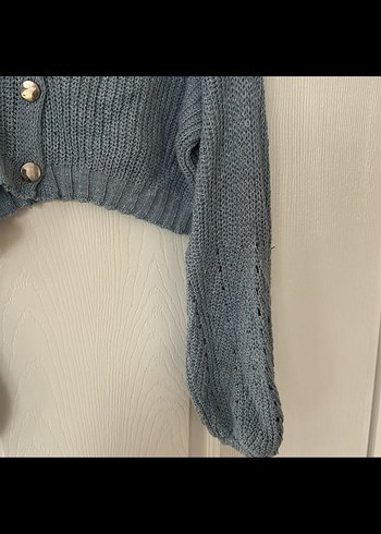 Gri V Yaka Örgü Salaş Hırka - Görsel 2