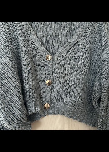 Gri V Yaka Örgü Salaş Hırka - Görsel 3