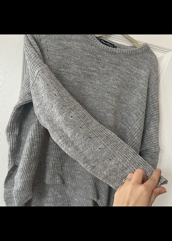Gri Kadın Triko Uzun Kollu Kazak - Görsel 4