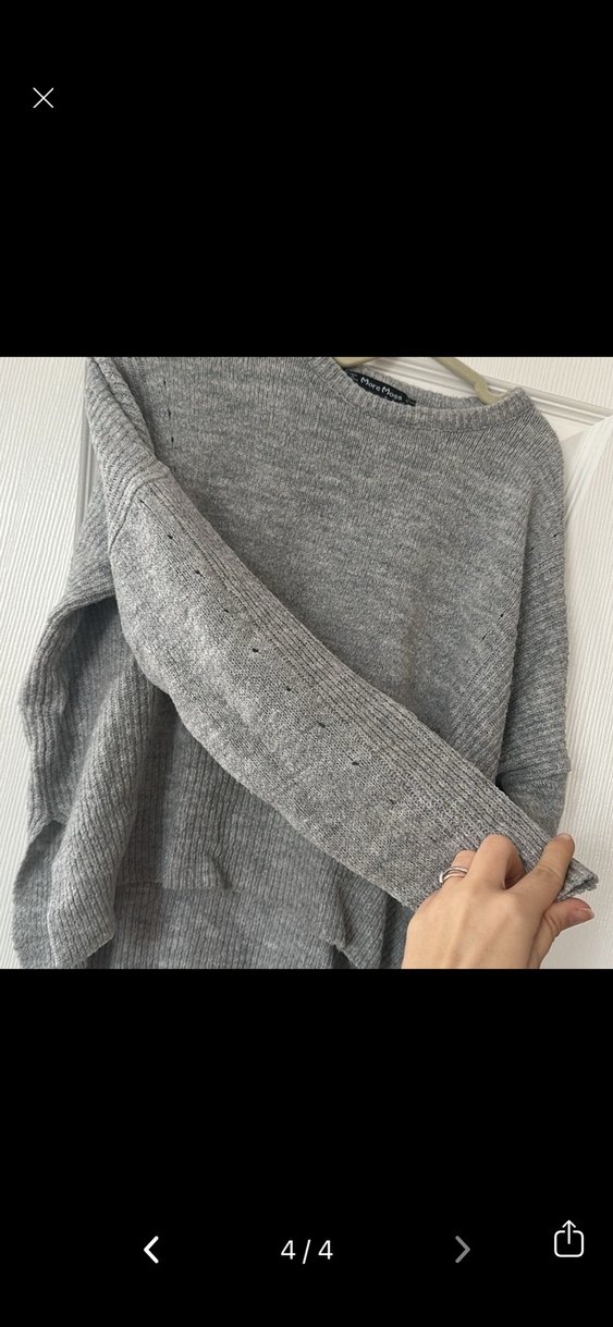 Gri Kadın Triko Uzun Kollu Kazak - Görsel 4