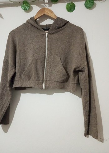 Bej Kapüşonlu Fermuarlı Kadın Sweatshirt