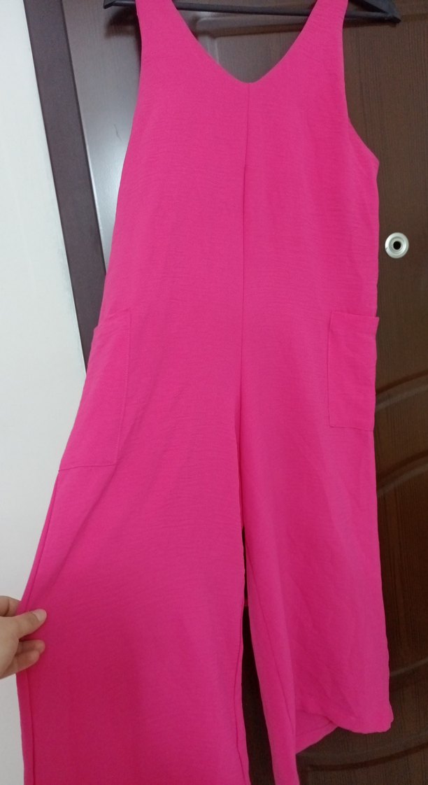 Pembe V Yaka Kolsuz Midi Tulum - Görsel 2