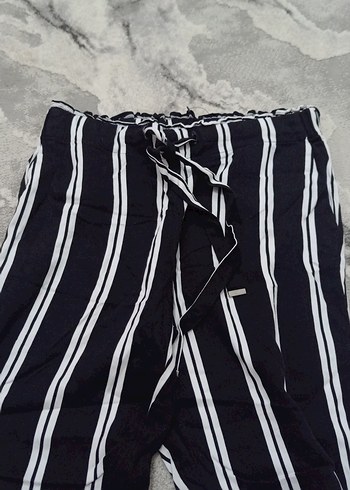 Mango Lacivert Çizgili Kadın Bol Kesim Kumaş Pantolon