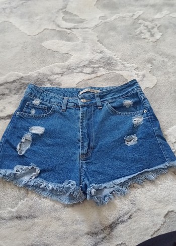 Diğer Kadın Mavi Yırtık Mini Denim Şort