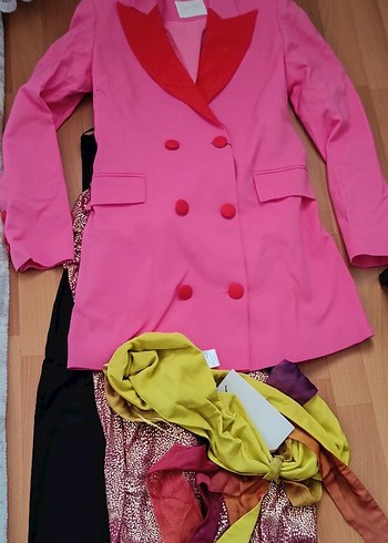 Pembe Uzun Kesim Kadın Blazer Ceket