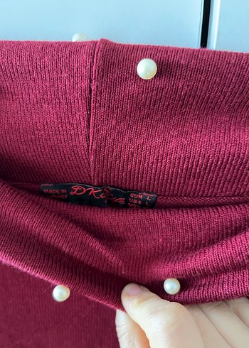 Bordo Uzun Kollu Triko Midi Elbise - Görsel 2