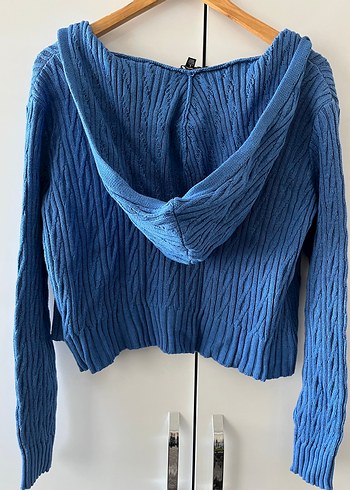 Mavi Örgü Kadın Sweatshirt Kapüşonlu - Görsel 2