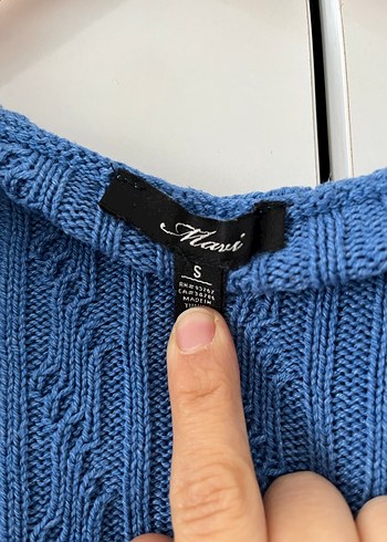 Mavi Örgü Kadın Sweatshirt Kapüşonlu - Görsel 3