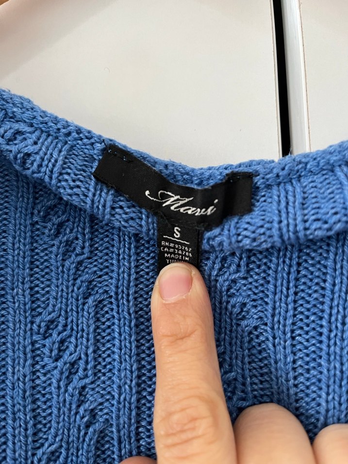 Mavi Örgü Kadın Sweatshirt Kapüşonlu - Görsel 3