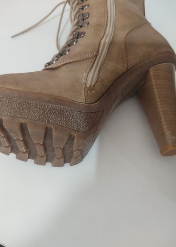 39 Beden camel Renk Bej Süet Bağcıklı Stiletto Bot