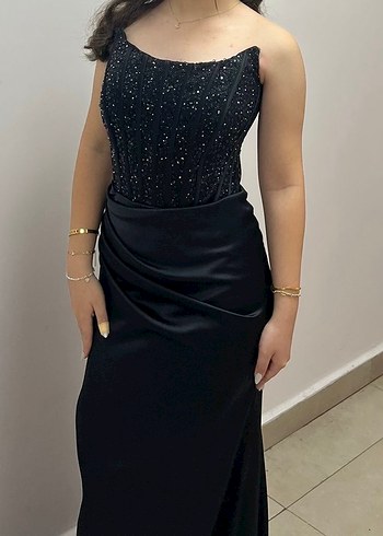 Siyah Drapeli Uzun Abiye Elbise - Görsel 2