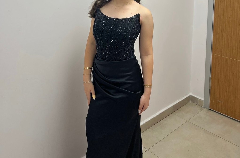 Siyah Drapeli Uzun Abiye Elbise - Görsel 2