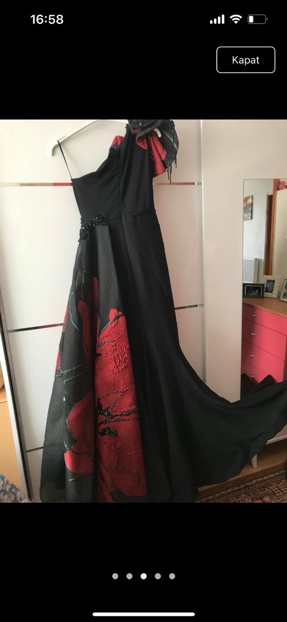 Kırmızı Siyah Straplez Uzun Abiye Elbise - Görsel 2