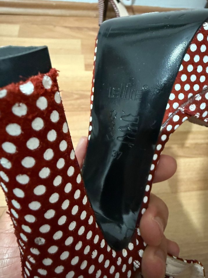 Elle Kırmızı Puantiyeli Platform Topuklu Kadın Ayakkabı - Görsel 3