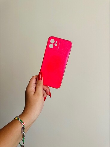 iPhone 12 telefon kılıfı pembe simli
