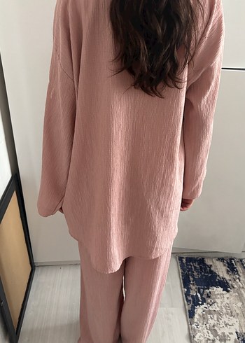 l Beden pembe Renk Pembe Bohem Uzun Kollu Keten Kadın Kimono