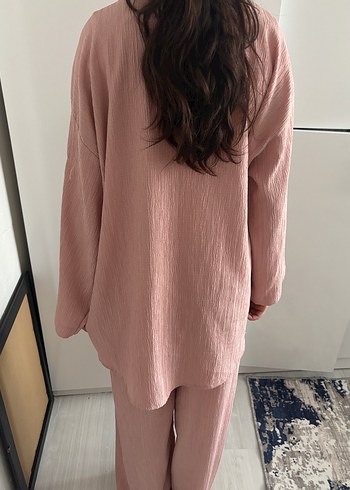 l Beden Pembe Bohem Uzun Kollu Keten Kadın Kimono